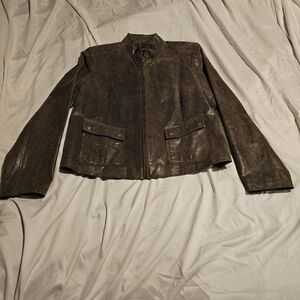 Alfani 100% Real Leather Jacket Women's Size LG Front Snap Pockets Front Zipper